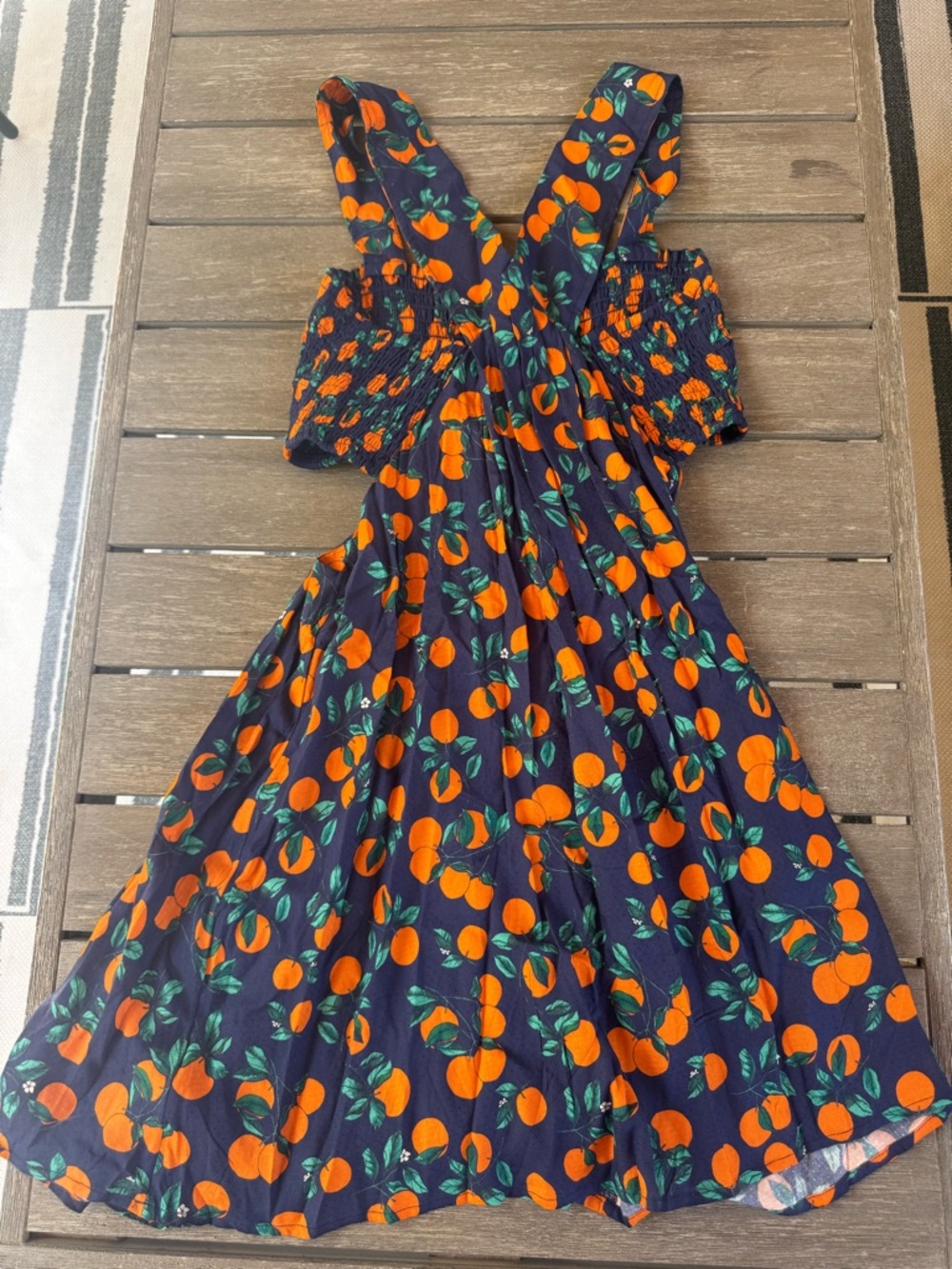 Anthropologie Navy and Orange Fruit-Print Mini Dress - Picture 4 of 4